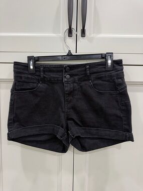 WAX JEAN “BUTT I LOVE YOU” BLACK DENIM SHORTie Shorts Womens Large stretch